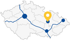 Zjednodušená mapa české republiky s vyznačení polohy obce